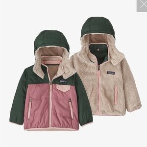 Patagonia Green and Pink Reversible Hooded Jacket 12-18 month